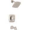 Moen Conway Chrome Posi-Temp Shower Trim Set Featuring Square Showerhead, Lever Handle, and Tub Spout, Valve Included, 82922(Spot Resist Brushed Nickel)