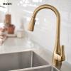 Moen Kiran Spot Resist Stainless One-Handle High Arc Pulldown Kitchen Faucet with Power Clean, 87599SRS(Bronzed Gold)