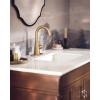 Moen Ronan Bronzed Gold One-Handle Single Hole Modern Bathroom Sink Faucet with Optional Deckplate and Spring Loaded Drain Assembly, 84021BZG