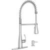 Moen Essie Spot Resist Stainless One-Handle High Arc Pre-Rinse Spring Pulldown Kitchen Faucet with Power Clean and Soap Dispenser, 87814SRS(Chrome)