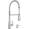 Moen Essie Spot Resist Stainless One-Handle High Arc Pre-Rinse Spring Pulldown Kitchen Faucet with Power Clean and Soap Dispenser, 87814SRS(Spot Resist Stainless)