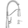 Moen Nolia Bronzed Gold One-Handle Single Hole Spring Kitchen Faucet with Pull Down Sprayer and Soap Dispenser, 87886BZG(Chrome)