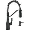 Moen Nolia Bronzed Gold One-Handle Single Hole Spring Kitchen Faucet with Pull Down Sprayer and Soap Dispenser, 87886BZG(Matte Black)