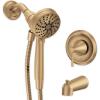 Moen Ronan Matte Black Single-Handle Modern Tub and Shower Faucet with Round Handheld Rainshower Spray Head Featuring Magnetix, Valve Included, 82021BL(Bronzed Gold)