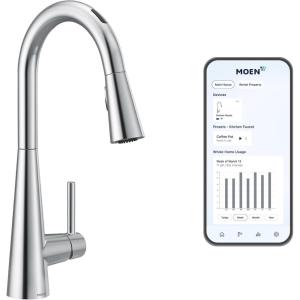 Moen 7864EVC Sleek Smart Faucet Touchless Pull Down Sprayer Kitchen Faucet with Voice Control and Power Boost, Chrome(Chrome)
