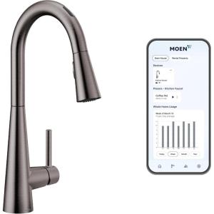 Moen 7864EVC Sleek Smart Faucet Touchless Pull Down Sprayer Kitchen Faucet with Voice Control and Power Boost, Chrome(Spot Resist Black Stainless)