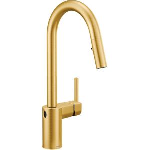 Moen Align Brushed Gold Motionsense Wave One-Sensor Touchless One-Handle High Arc Modern Pulldown Kitchen Faucet with Reflex Docking System, 7565EWBG