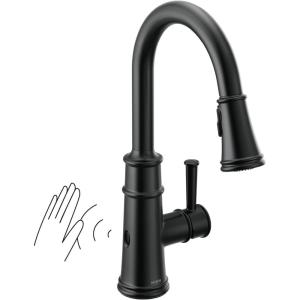 Moen Belfield Spot Resist Stainless Motionsense Wave Sensor Touchless One Handle Pulldown Kitchen Faucet Featuring Power Clean, 7260EWSRS(Matte Black)