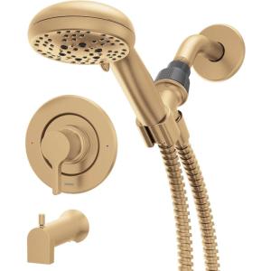 Moen Beric Bronzed Gold Single Handle Modern Tub and Shower Faucet with Handshower, Valve Included, 82775BZG(Bronzed Gold)