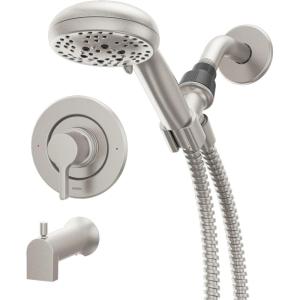 Moen Beric Bronzed Gold Single Handle Modern Tub and Shower Faucet with Handshower, Valve Included, 82775BZG(Spot Resist Nickel)