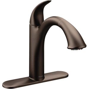 Moen Camerist Oil-Rubbed Bronze One-Handle, Single Hole Kitchen Faucet with Pullout Spout, Bathroom Sink has Deck Plate for Three-Hole Countertop, Drain Trim Included, 7545ORB(Oil Rubbed Bronze)