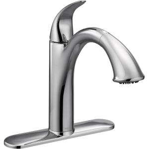 Moen Camerist Oil-Rubbed Bronze One-Handle, Single Hole Kitchen Faucet with Pullout Spout, Bathroom Sink has Deck Plate for Three-Hole Countertop, Drain Trim Included, 7545ORB(Chrome)