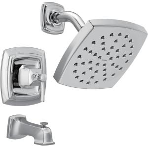 Moen Conway Chrome Posi-Temp Shower Trim Set Featuring Square Showerhead, Lever Handle, and Tub Spout, Valve Included, 82922(Chrome)