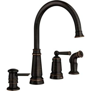 Moen Edison Spot Resist Stainless One-Handle High Arc 4-hole Kitchen Faucet with Side Sprayer and Soap Dispenser, 87042SRS(Mediterranean Bronze)