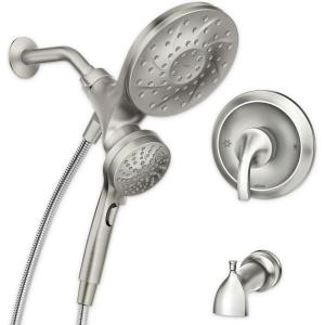 Moen Engage Magnetix Matte Black Multi-Function Handshower and Rainfall Shower Head Trim Combo with Shower Handle, Tub Spout, Metal Hose, and Valve, 82304BL(Brushed Nickel)