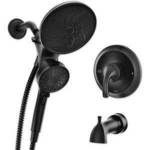 Moen Engage Magnetix Matte Black Multi-Function Handshower and Rainfall Shower Head Trim Combo with Shower Handle, Tub Spout, Metal Hose, and Valve, 82304BL(Matte Black)