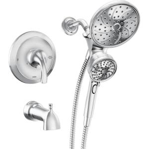 Moen Engage Magnetix Matte Black Multi-Function Handshower and Rainfall Shower Head Trim Combo with Shower Handle, Tub Spout, Metal Hose, and Valve, 82304BL(Chrome)