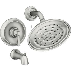 Moen Halle Spot Resist Brushed Nickel Shower Faucet Trim Set featuring Wide Showerhead and Lever Handle with Posi-Temp Valve Included, 82971SRN(Shower  Handle  & Spout)