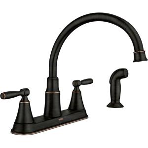 Moen Hutchinson Mediterranean Bronze 2-Handle High-Arc Kitchen Faucet with Side Sprayer, 87048BRB