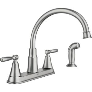 Moen Hutchinson Spot Resist Stainless 2-Handle High-Arc Kitchen Faucet with Side Sprayer, 87048SRS