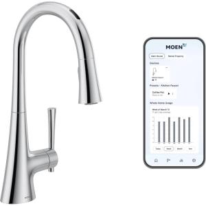 Moen Kurv Polished Nickel Motionsense Wave Sensor Touchless One Handle High Arc Pulldown Modern Kitchen Faucet Featuring Power Clean, 9126EWNL(Chrome)