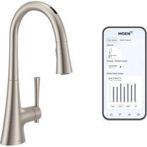 Moen Kurv Polished Nickel Motionsense Wave Sensor Touchless One Handle High Arc Pulldown Modern Kitchen Faucet Featuring Power Clean, 9126EWNL(Spot Resist Stainless)