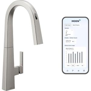 Moen Nio Spot Resist Stainless Contemporary Smart Faucet Touchless Pull Down Sprayer Kitchen Faucet with Voice Control and Power Boost, S75005EVSRS(Spot Resist Stainless)