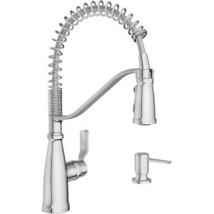 Moen Nolia Bronzed Gold One-Handle Single Hole Spring Kitchen Faucet with Pull Down Sprayer and Soap Dispenser, 87886BZG(Chrome)
