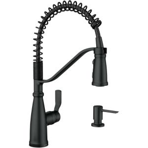 Moen Nolia Bronzed Gold One-Handle Single Hole Spring Kitchen Faucet with Pull Down Sprayer and Soap Dispenser, 87886BZG(Matte Black)