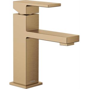 Moen Revyl Bronzed Gold One-Handle Single Hole Modern Bathroom Sink Faucet with Optional Deckplate and Spring Loaded Drain Assembly, 84771BZG(Bronzed Gold)