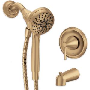 Moen Ronan Matte Black Single-Handle Modern Tub and Shower Faucet with Round Handheld Rainshower Spray Head Featuring Magnetix, Valve Included, 82021BL(Bronzed Gold)