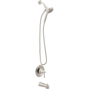 Moen Ronan Matte Black Single-Handle Modern Tub and Shower Faucet with Round Handheld Rainshower Spray Head Featuring Magnetix, Valve Included, 82021BL(Brushed Nickel)