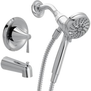 Moen Ronan Matte Black Single-Handle Modern Tub and Shower Faucet with Round Handheld Rainshower Spray Head Featuring Magnetix, Valve Included, 82021BL(Chrome)