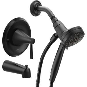 Moen Ronan Matte Black Single-Handle Modern Tub and Shower Faucet with Round Handheld Rainshower Spray Head Featuring Magnetix, Valve Included, 82021BL(Matte Black)