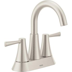 Moen Ronan Matte Black Two-Handle 4″ Centerset Modern Bathroom Faucet with Push-Down Drain, 84022BL(Brushed Nickel)