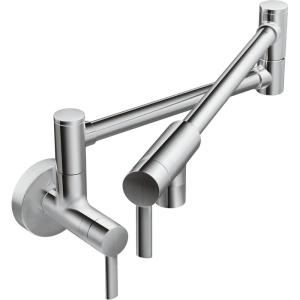 Moen S665BLS Modern Wall Mount Swing Arm Folding Pot Filler Kitchen Faucet, Black Stainless(Chrome)