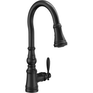 Moen S73004EVSRS Weymouth Smart Faucet Touchless Pull Down Sprayer Kitchen Faucet with Voice Control and Power Boost, Spot Resist Stainless(Matte Black)