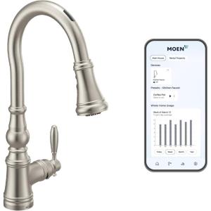 Moen S73004EVSRS Weymouth Smart Faucet Touchless Pull Down Sprayer Kitchen Faucet with Voice Control and Power Boost, Spot Resist Stainless(Spot Resist Stainless)