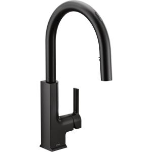 Moen STO One Handle High Arc Pulldown Modern Kitchen Faucet with Power Clean, Spot Resist Stainless, S72308SRS(Matte Black)
