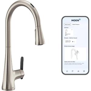Moen Sinema Chrome Spring Pulldown Kitchen Faucet with Pre-Rinse and Power Boost, Modern Kitchen Faucet, One Handle Easy Installation, S5235(Spot Resist Stainless)