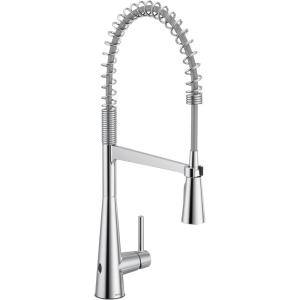 Moen Sleek Black Stainless One-Handle Touchless High Arc Pulldown Kitchen Faucet, Modern Spring Kitchen Sink Faucet with Pulldown Sprayer Head and Wave Motion Sensor, 5925EWBLS(Chrome)