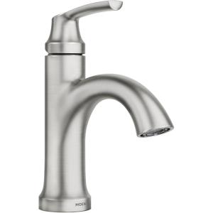 Moen Wellton Spot Resist Brushed Nickel One Hole Single-Handle Bathroom Faucet with Optional Deck Plate and Drain Assembly, 84980SRN(1)
