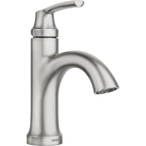 Moen Wellton Spot Resist Brushed Nickel One Hole Single-Handle Bathroom Faucet with Optional Deck Plate and Drain Assembly, 84980SRN(96)
