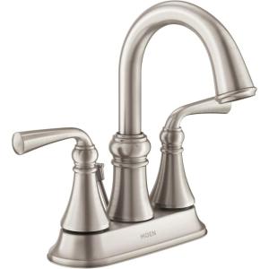 Moen Wetherly Spot Resist Brushed Nickel Two-Handle Widespread Bathroom Faucet with Valve Included, 3-hole Deck Mounted Setup, WS84855SRN(Pack of 1)