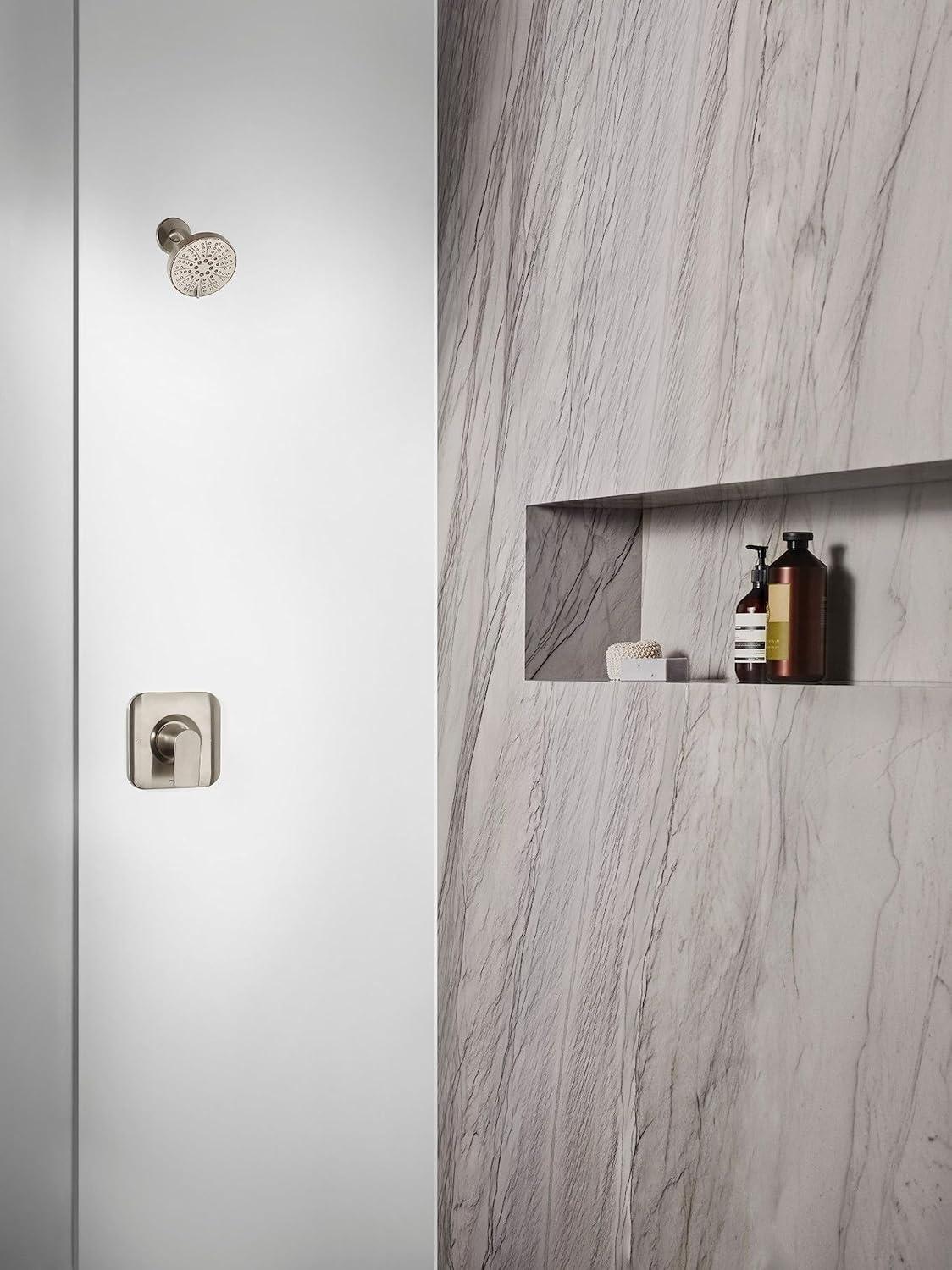 image:imageMoen 6512EPBL Gibson EcoPerformance SixFunction Showerhead Pressure Boosting Shower Head for an Immersive HighPressure Spray 45Inch Diameter Matte BlackBrushed Nickel