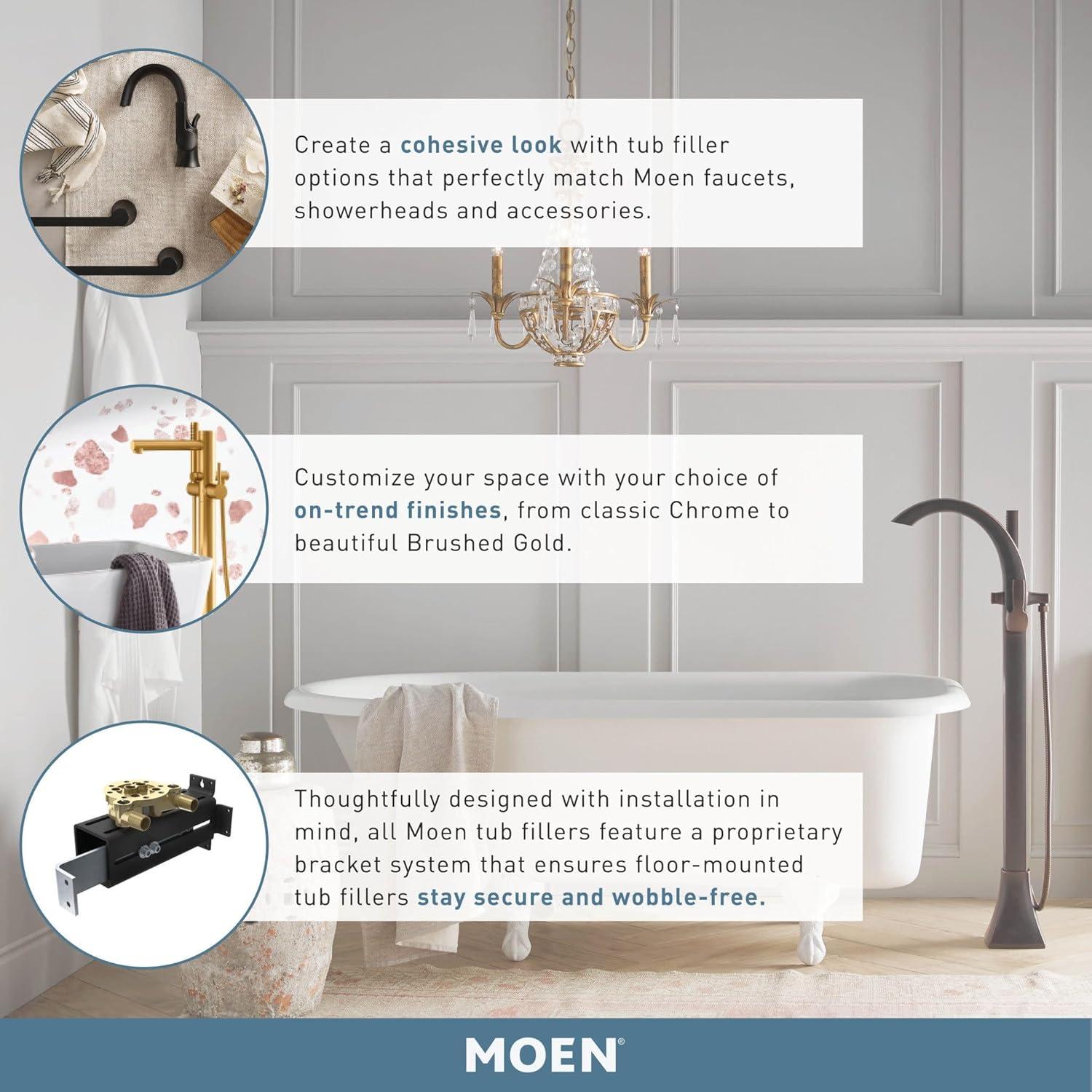 image:imageMoen Align Brushed Gold OneHandle Freestanding Floor Mount Tub Filler Freestanding Tub Faucet with Handshower 395BGBrushed Gold