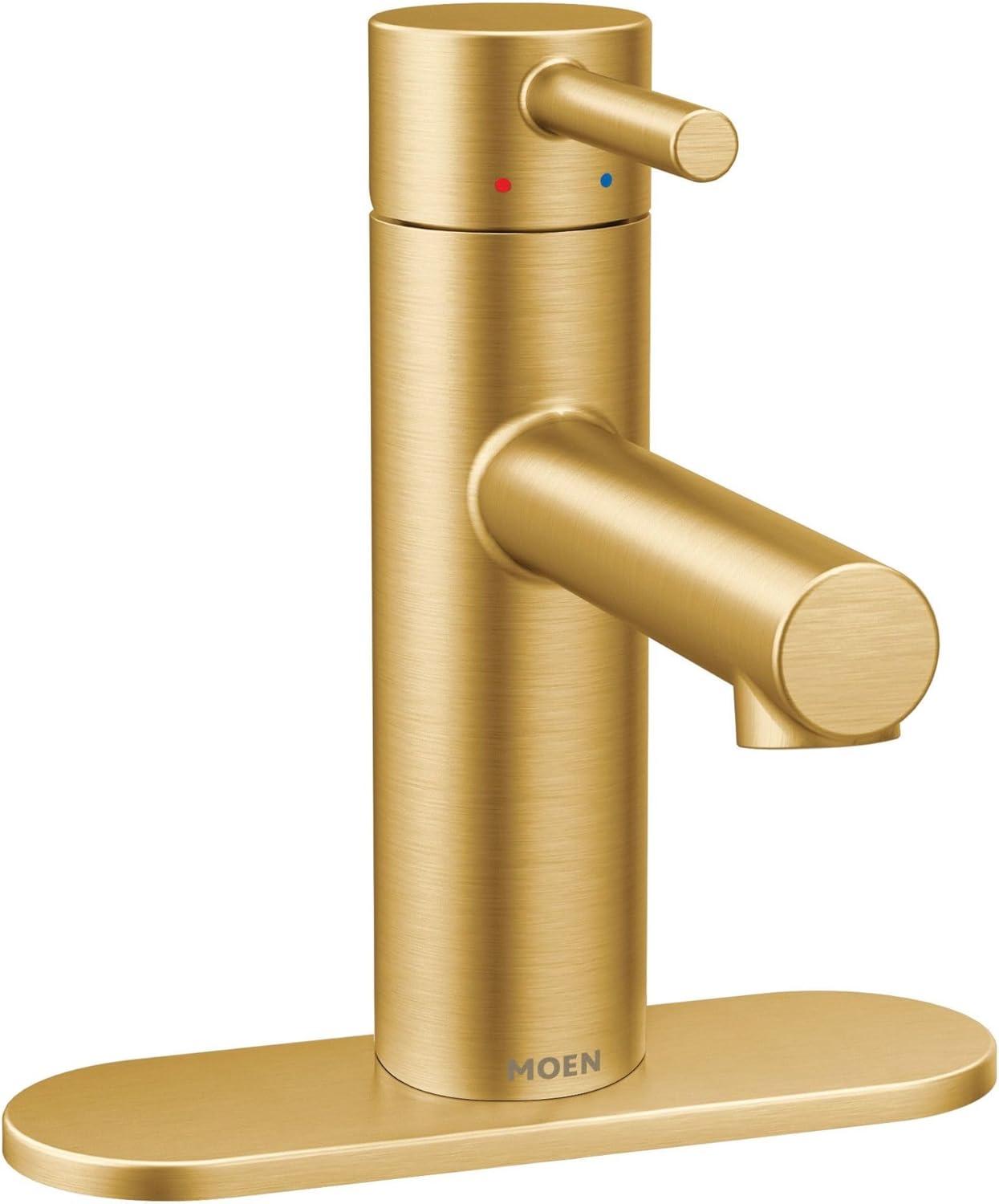 image:imageMoen Align Matte Black OneHandle Modern Bathroom Faucet with Drain Assembly and Optional Deckplate 6190BLBrushed Gold