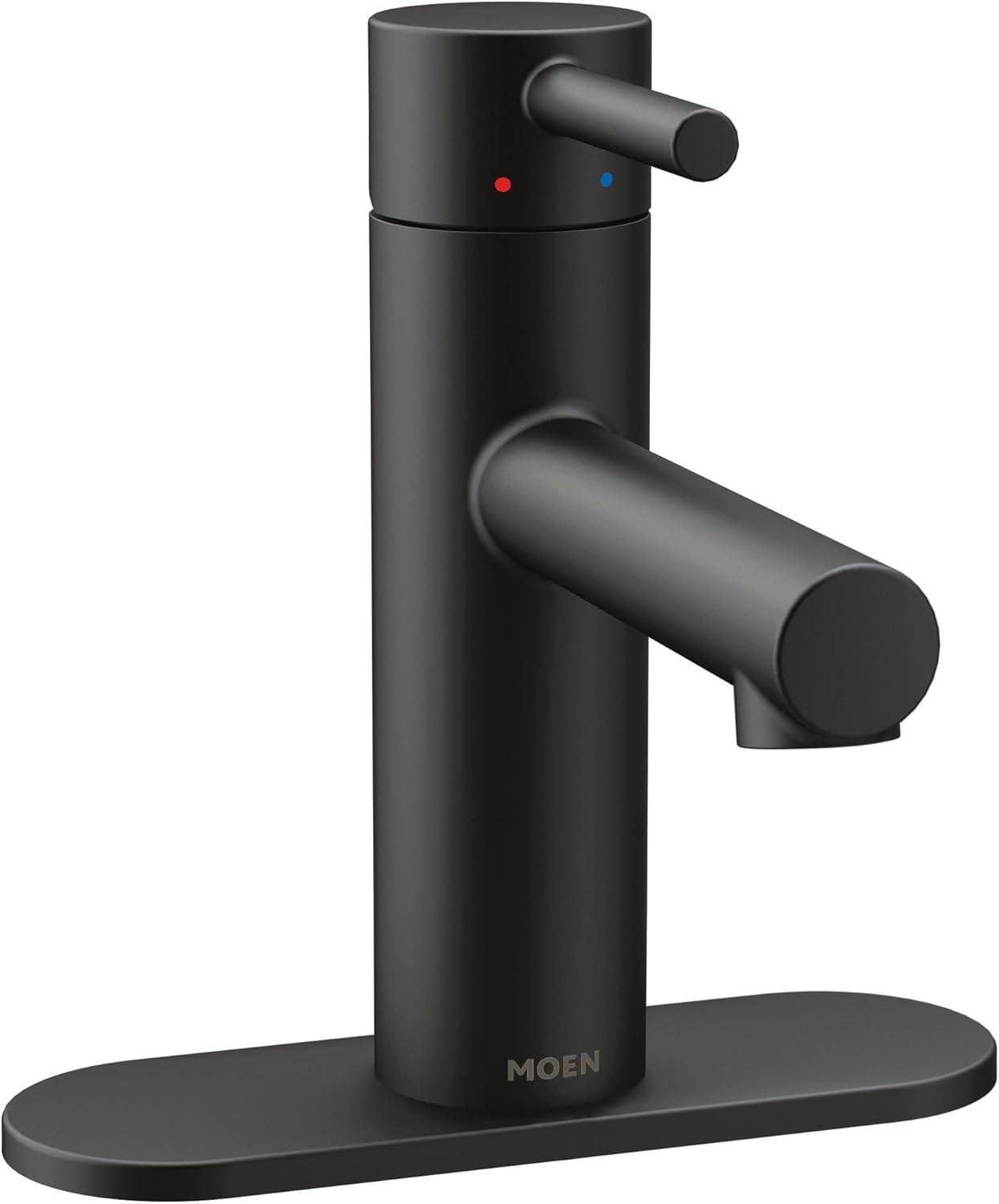 image:imageMoen Align Matte Black OneHandle Modern Bathroom Faucet with Drain Assembly and Optional Deckplate 6190BLMatte Black