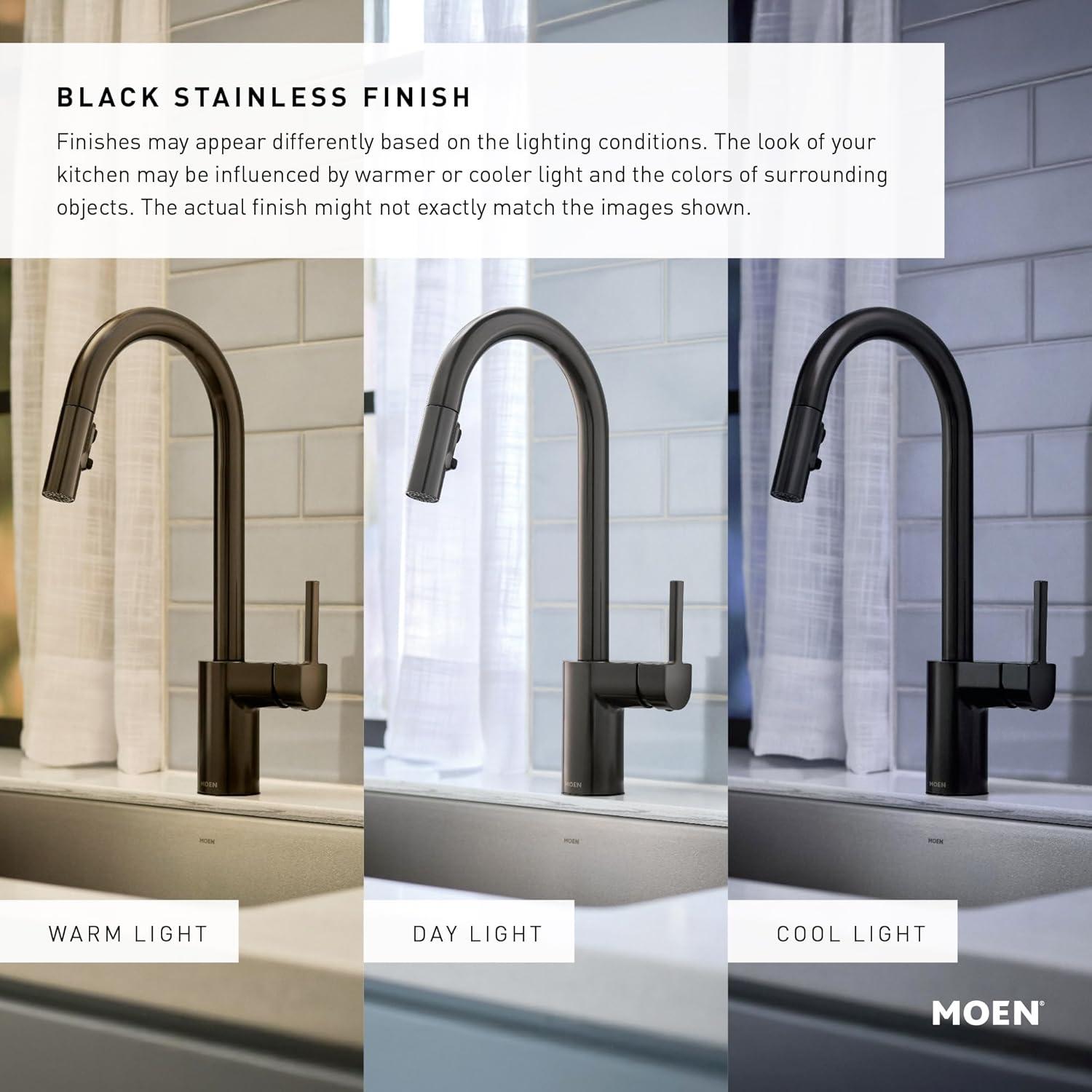 image:imageMoen Align Spot Resist Stainless Motionsense Wave Sensor Touchless OneHandle High Arc Spring Pulldown Kitchen Faucet with Sprayer 5923EWSRSBlack Stainless