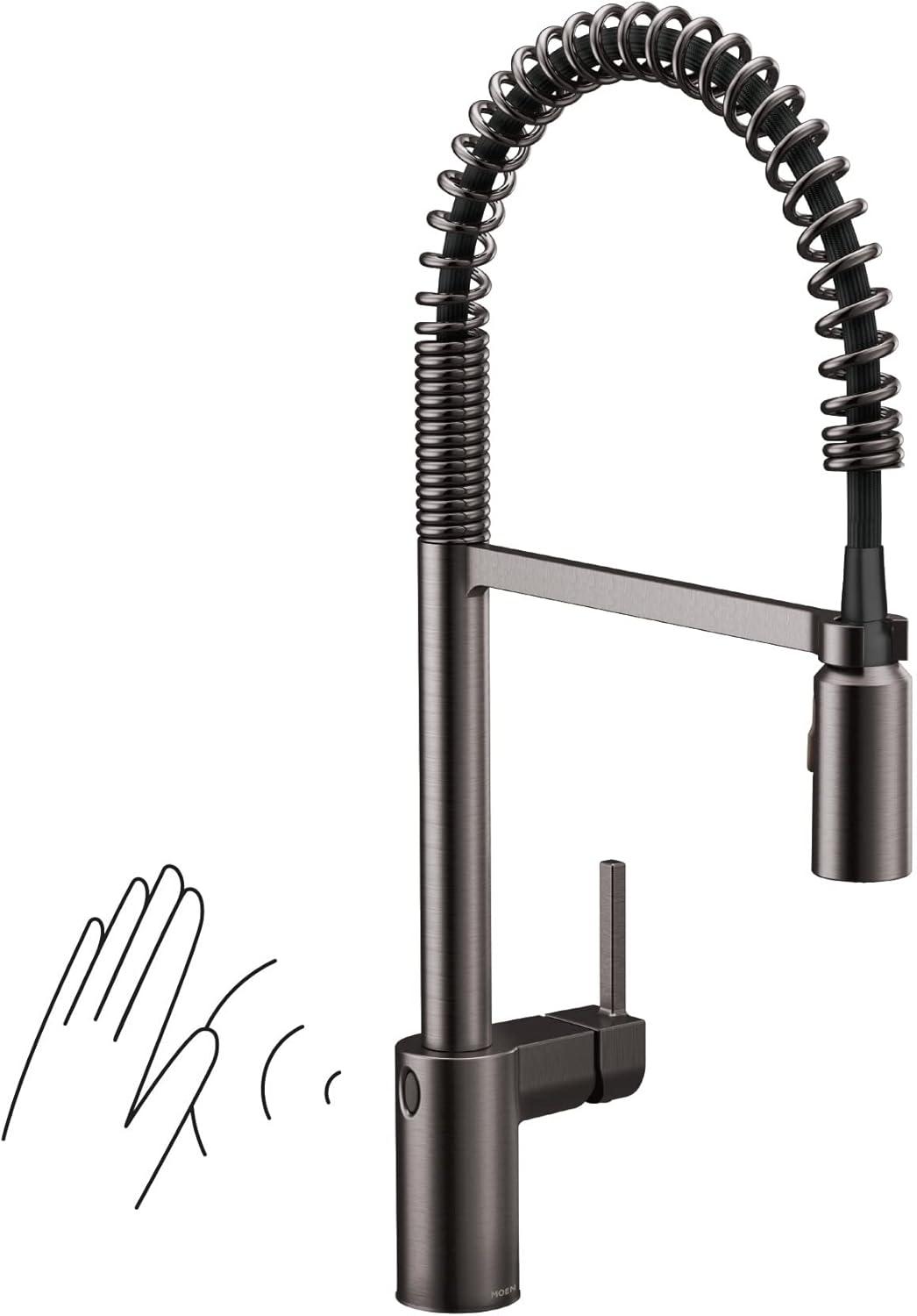 image:imageMoen Align Spot Resist Stainless Motionsense Wave Sensor Touchless OneHandle High Arc Spring Pulldown Kitchen Faucet with Sprayer 5923EWSRSBlack Stainless